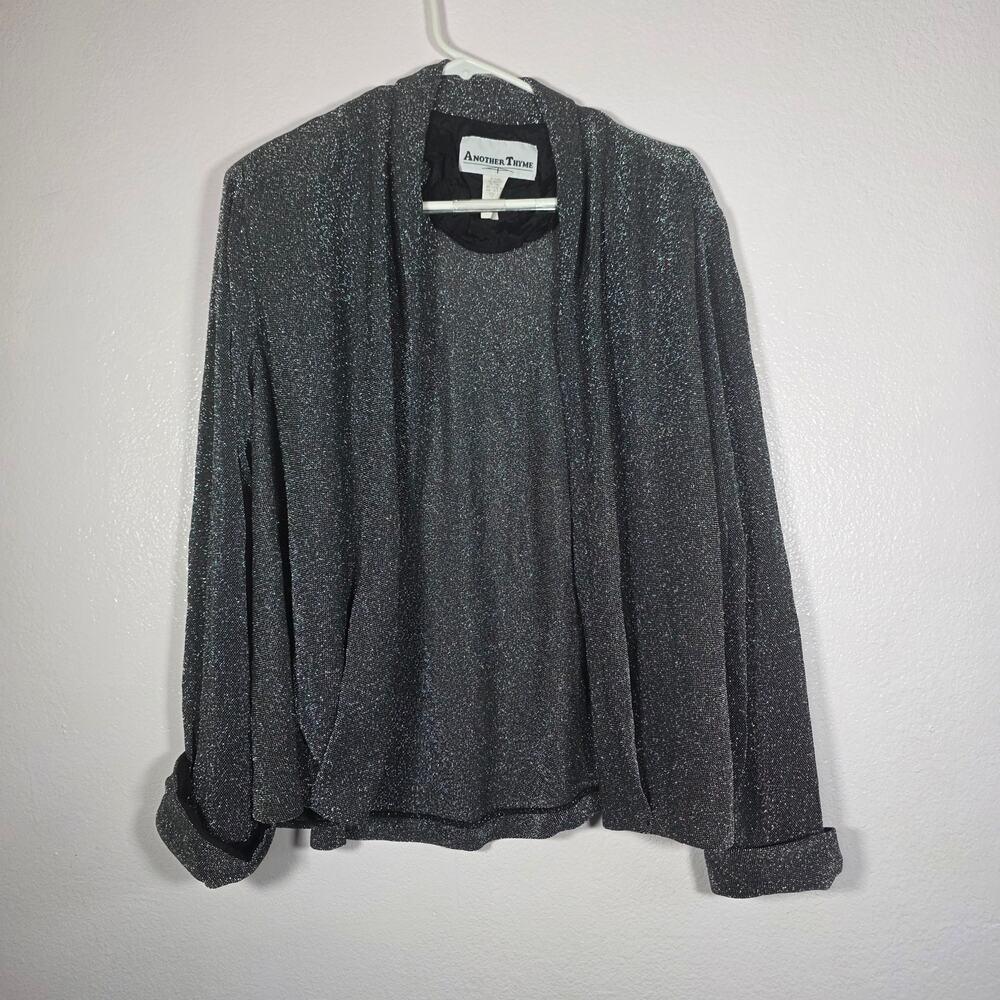 Another Thyme Vintage Gray Metallic Lurex Shoulder Pad Cardigan Size L